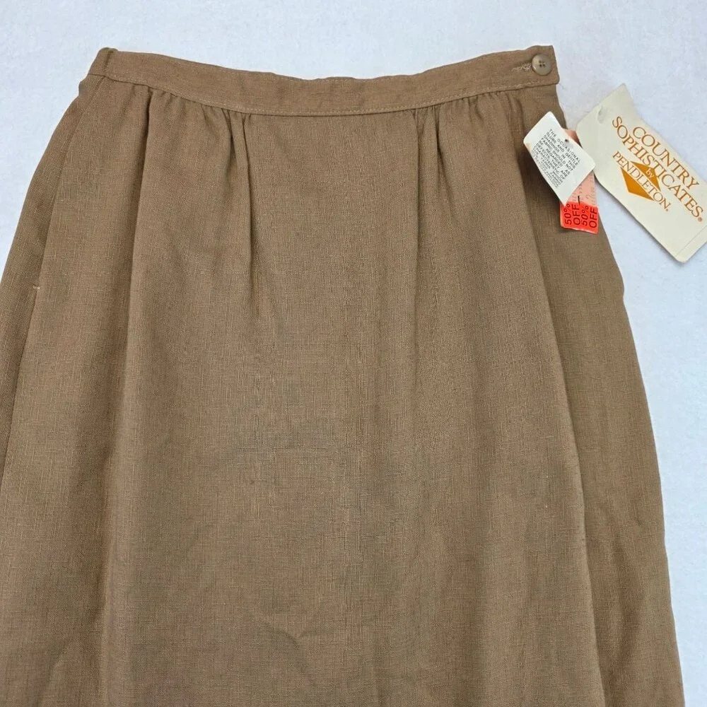 Vintage Pendleton Linen Pencil Skirt 6 Brown USA Business Academia Deadstock